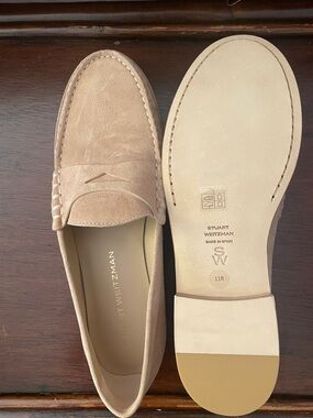 Stuart Weitzman Men’s Beige Suede Penny Loafers